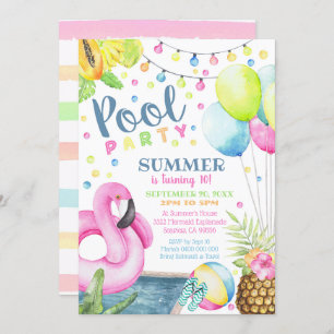 Invitation de la fête de la piscine Flamant rose a