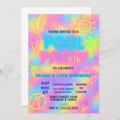 Invitation de la fête de la piscine Neon Splash (Devant / Derrière)