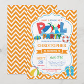 Invitation de la fête de la piscine Orange Splish  (Devant / Derrière)