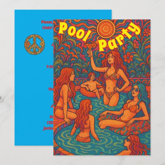 Invitation de la fête de la piscine psychédélique  (Devant / Derrière)