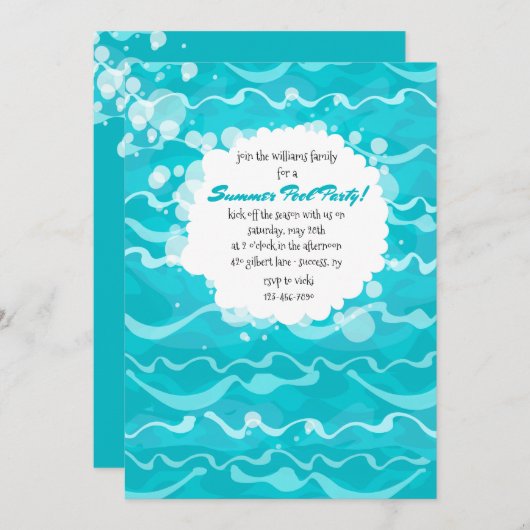 Invitation de la fête de la piscine Waves (Devant / Derrière)