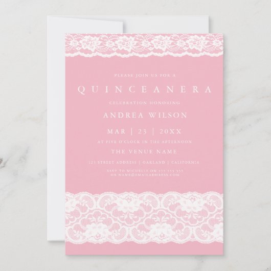 Invitation de la fête de la Quinceanera rose (Devant)