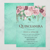 Invitation de la fête de la Quinceanera turquoise (Devant / Derrière)
