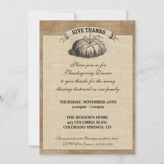 Invitation de la fête de la récolte de Thanksgivin (Devant)