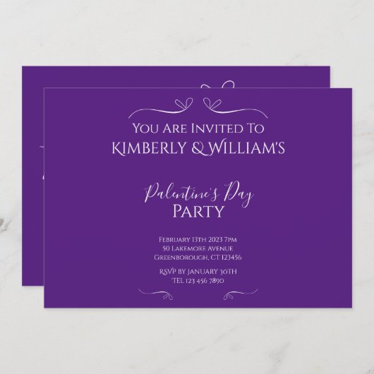 Invitation de la fête de la Saint-Palentin violet  (Devant / Derrière)