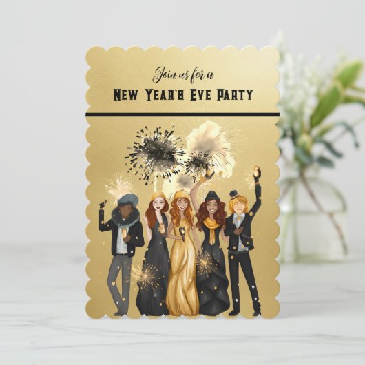 Invitation de la fête de la Saint-Sylvestre Noir e (Debout devant)