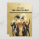 Invitation de la fête de la Saint-Sylvestre Noir e (Devant / Derrière)