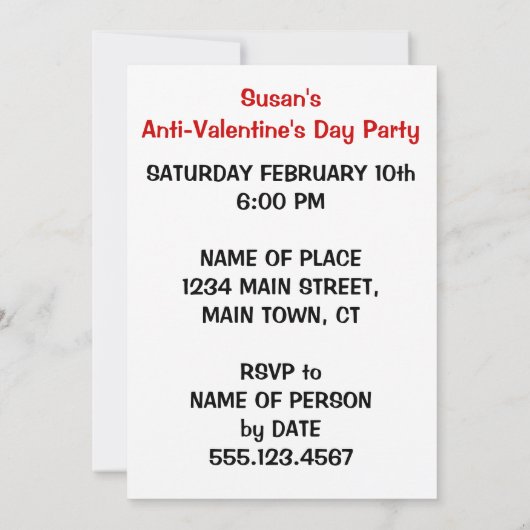 Invitation de la fête de la Saint-Valentin (Dos)