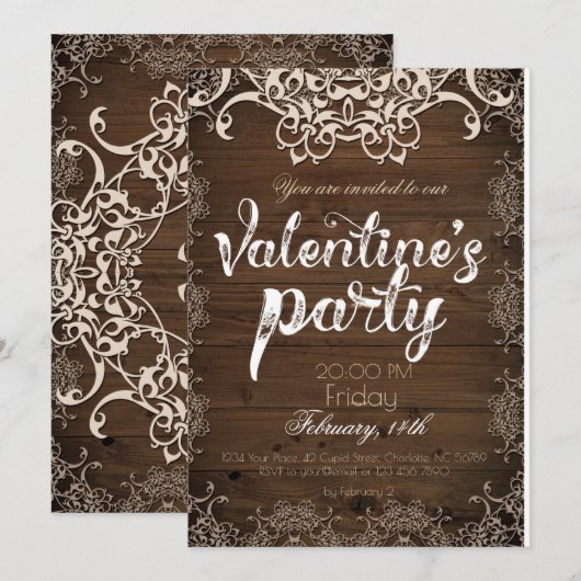 Invitation de la fête de la Saint-Valentin rustiqu (Devant / Derrière)