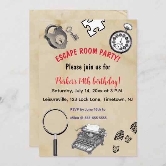 Invitation de la fête de la salle d'évasion modifi (Devant / Derrière)