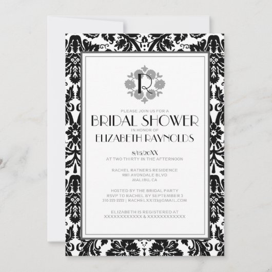 Invitation de la Fête de l'mariée Damask Monogramm (Devant)
