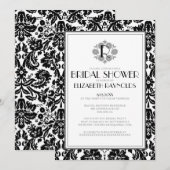 Invitation de la Fête de l'mariée Damask Monogramm (Devant / Derrière)
