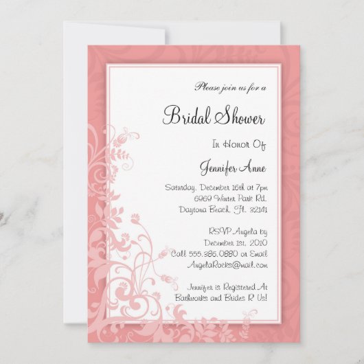 Invitation de la Fête de l'mariée de PINK Rose Dus (Devant)