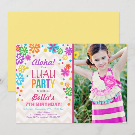 Invitation de la fête de Luau Anniversaire tropica (Devant / Derrière)