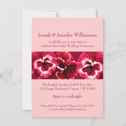 Invitation de la fête de mariage Ruby 40th Rose &  (Dos)