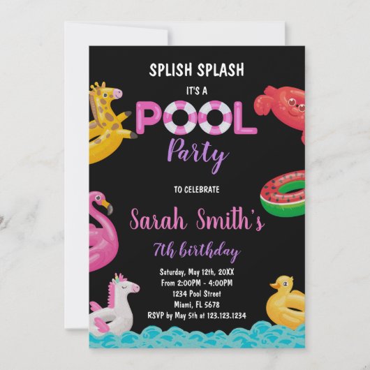 Invitation de la fête de natation d'été modifiable (Devant)