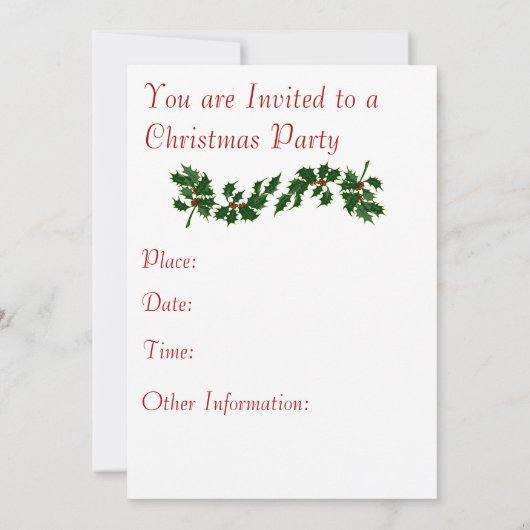 Invitation de la fête de Noël (Dos)