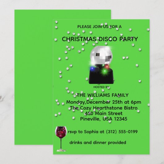 Invitation de la fête de Noël Disco (Devant / Derrière)