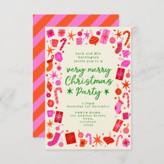 Invitation de la fête de Noël rose et rouge