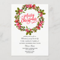 Invitation de la fête de Noël rouge feuille fleuri