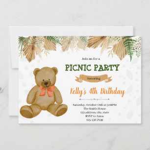 Invitation de la fête de pique-nique de Boho bear