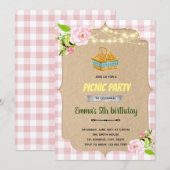 Invitation de la fête de pique-nique rose (Devant / Derrière)