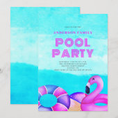 Invitation de la fête de piscine rose (Devant / Derrière)
