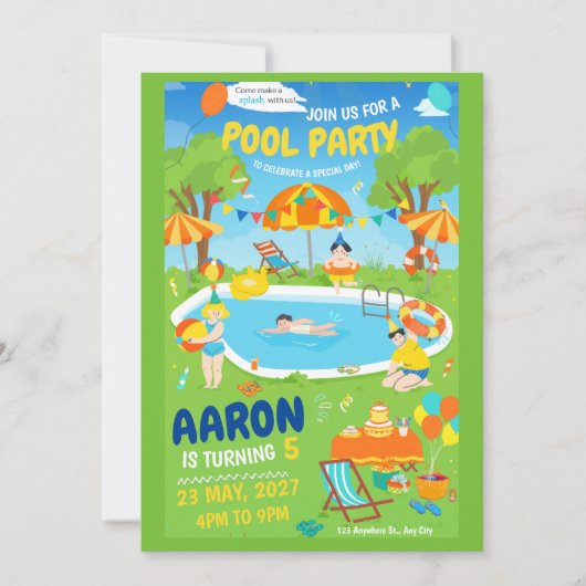 Invitation de la fête de piscine Splish Splash Poo (Devant)