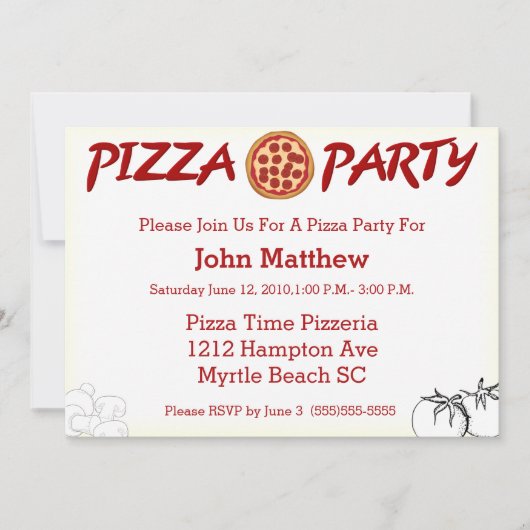 Invitation de la fête de Pizza (Devant)