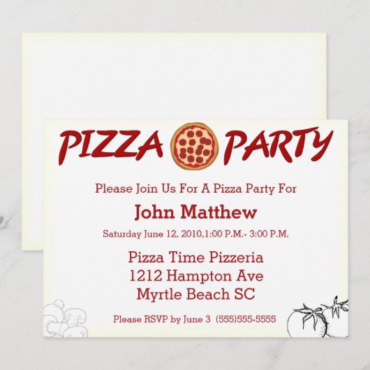 Invitation de la fête de Pizza (Devant / Derrière)