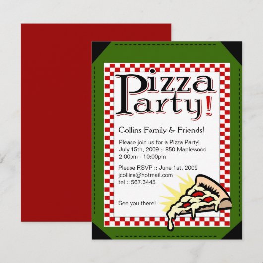 Invitation de la fête de Pizza (Devant / Derrière)