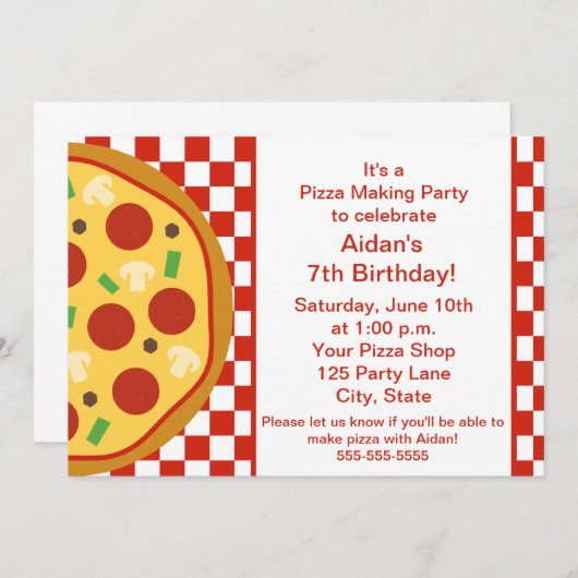 Invitation de la fête de Pizza (Devant / Derrière)