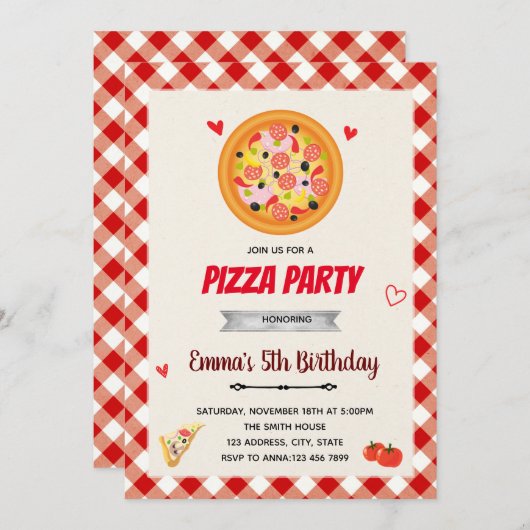 Invitation de la fête de Pizza Valentine (Devant / Derrière)