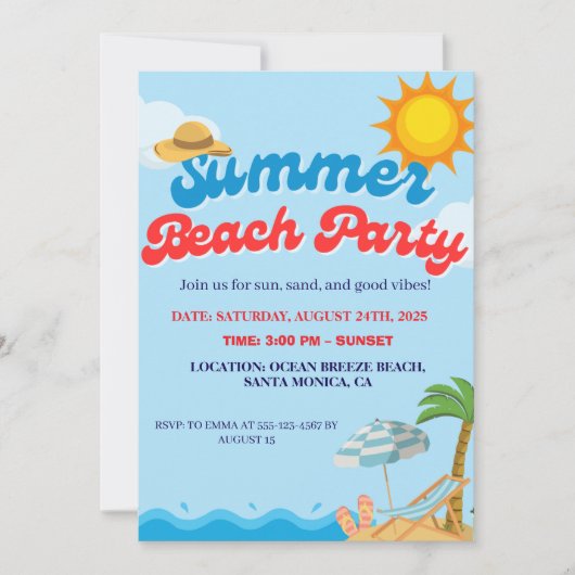 INVITATION DE LA FÊTE DE PLAGE D'ÉTÉ (Devant)