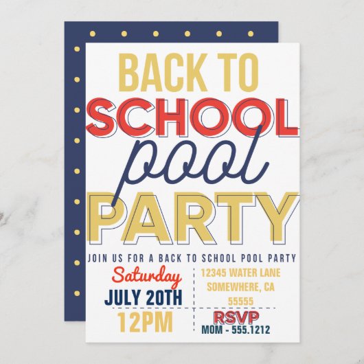 INVITATION DE LA FÊTE DE POOL (Devant / Derrière)