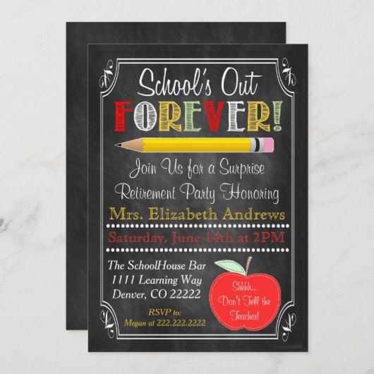 Invitation de la fête de retraite des enseignants (Devant / Derrière)