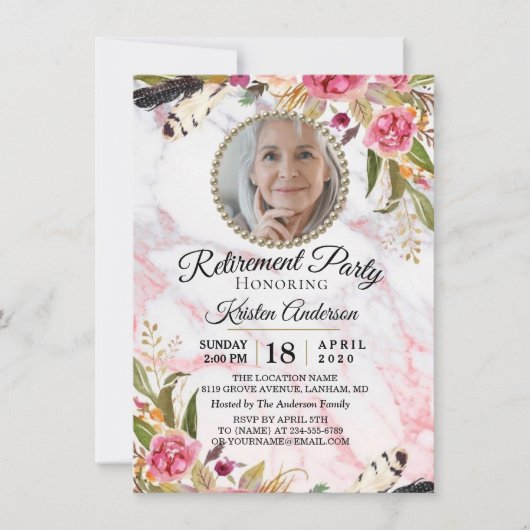 Invitation de la fête de retraite florale de marbr (Devant)