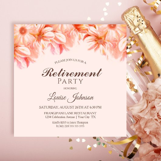 Invitation de la fête de retraite florale rose