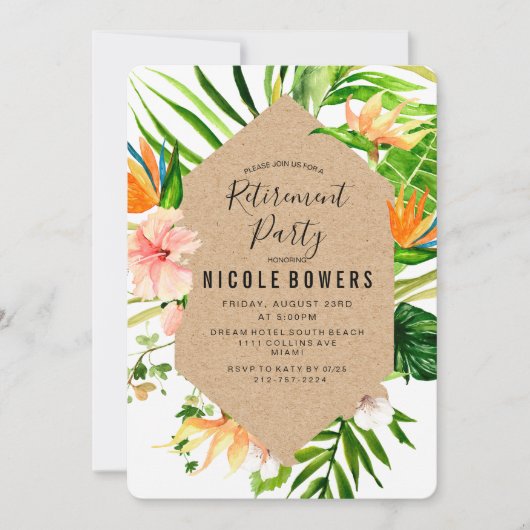 Invitation de la fête de retraite florale tropical (Devant)