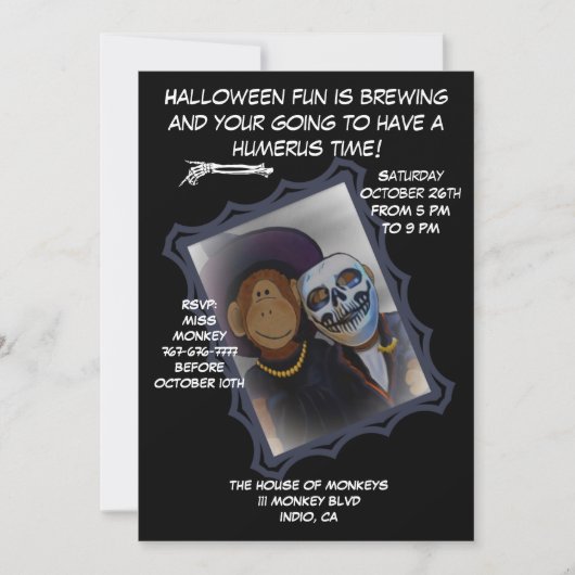Invitation de la fête de singe-sorcière d'Hallowee (Devant)