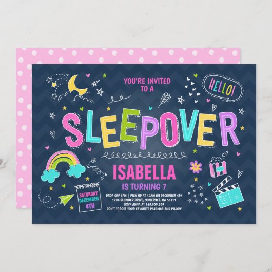 Invitation de la fête de Sleepover du Pajama de St (Devant / Derrière)