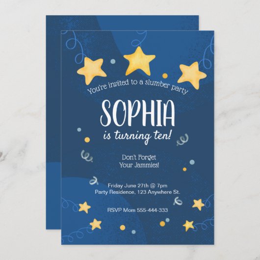 Invitation de la fête de Stwood Slepover Anniversa (Devant / Derrière)