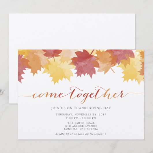 Invitation de la fête de Thanksgiving des Feuilles (Devant / Derrière)