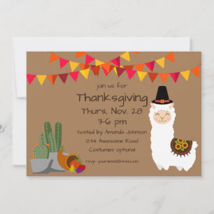 Invitation de la fête de Thanksgiving Llama
