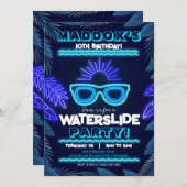 Invitation de la fête de toboggan Neon Boy Summer (Devant / Derrière)