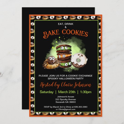 Invitation de la fête d'échange de biscuits Hallow (Devant / Derrière)