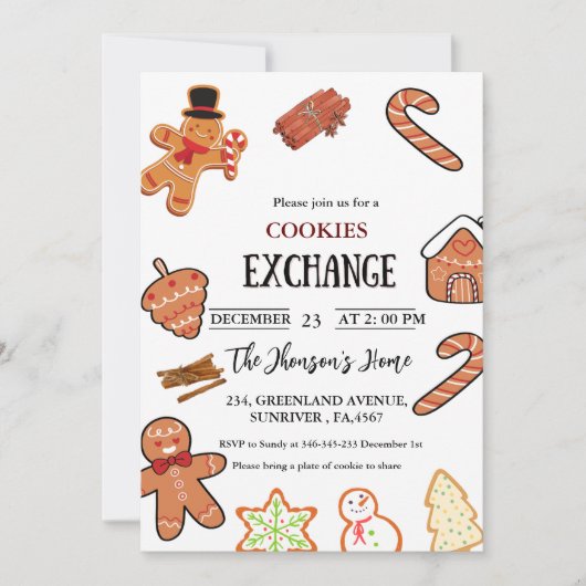 Invitation de la fête d'échange de cookies de Noël (Devant)
