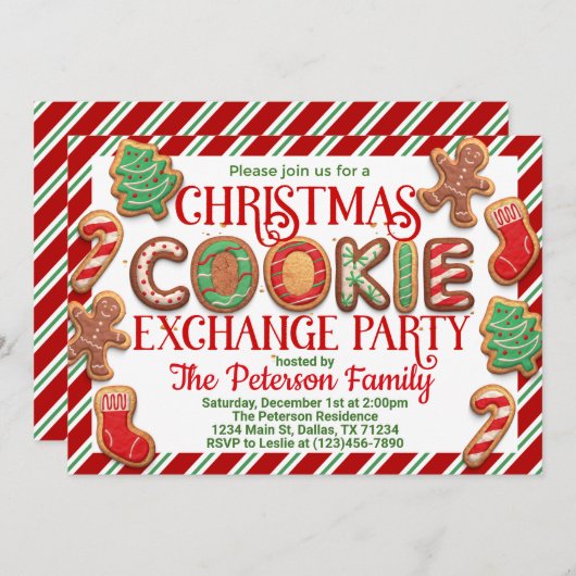 Invitation de la fête d'échange de cookies de Noël (Devant / Derrière)