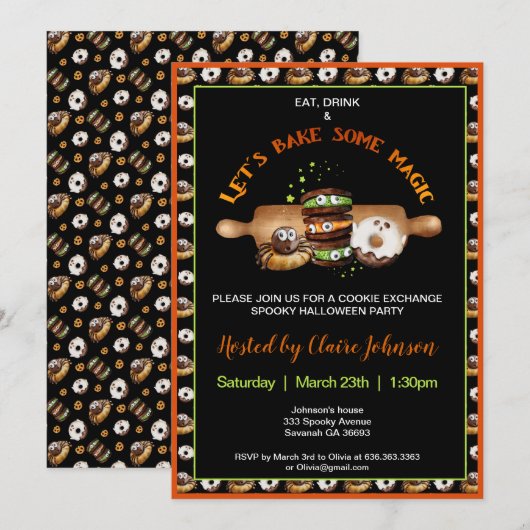 Invitation de la fête des biscuits d'Halloween (Devant / Derrière)