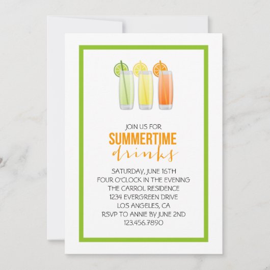 Invitation de la fête des boissons d'été (Devant)